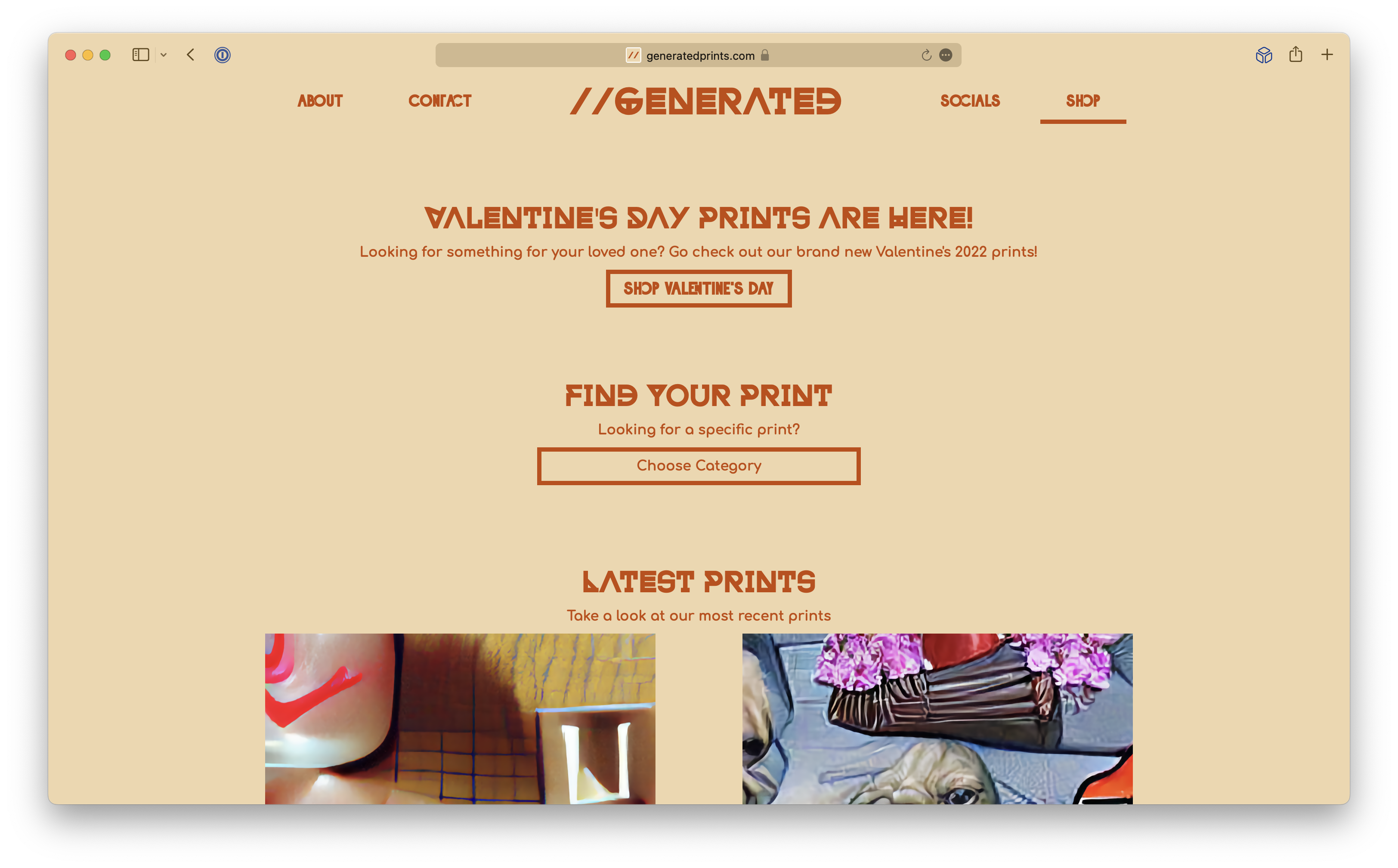 Generated Prints website shop page