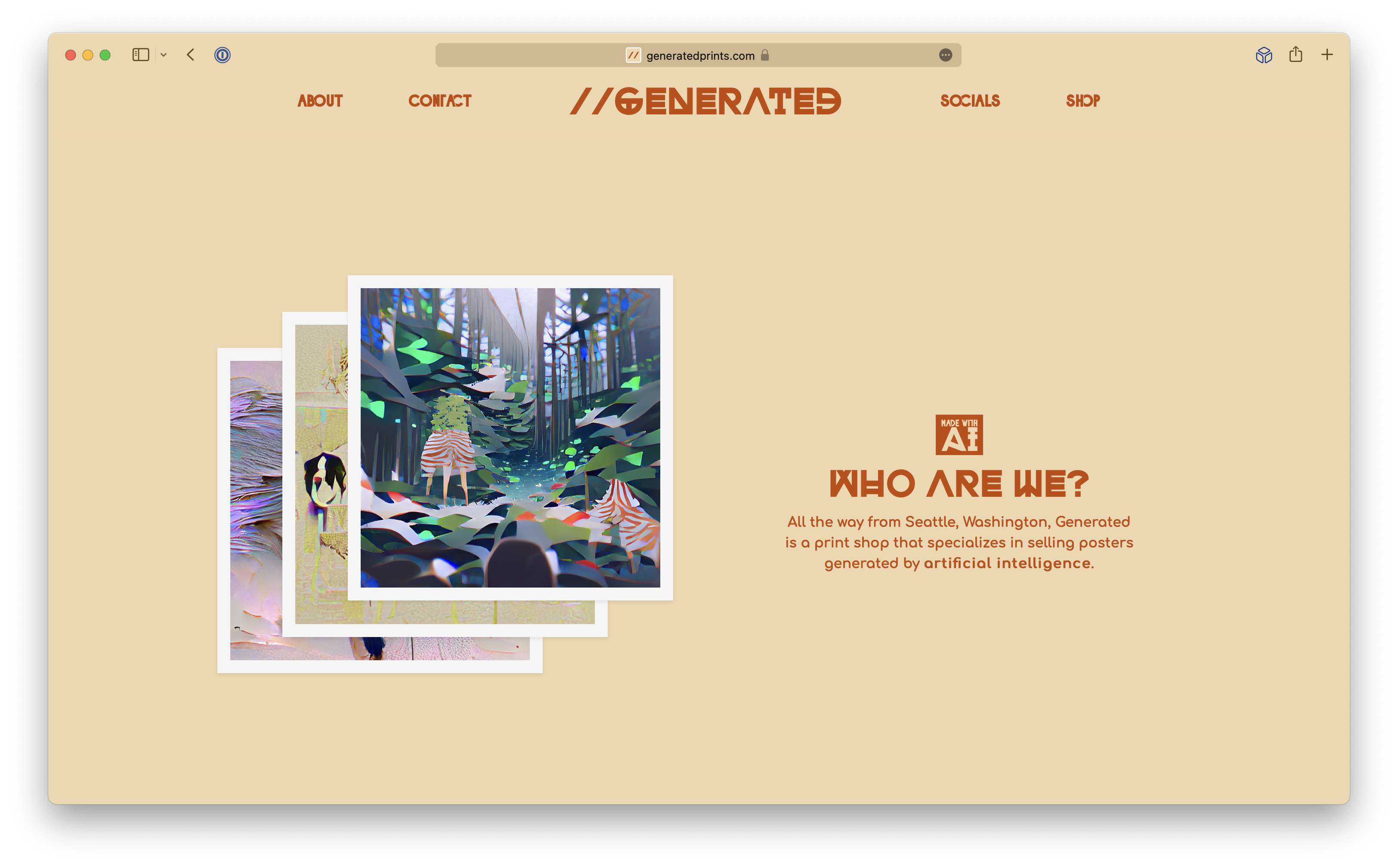 Generated Prints website home landing page